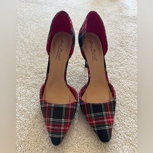 Anne Michelle Black and Red Tartan Plaid Pointed Toe Heels